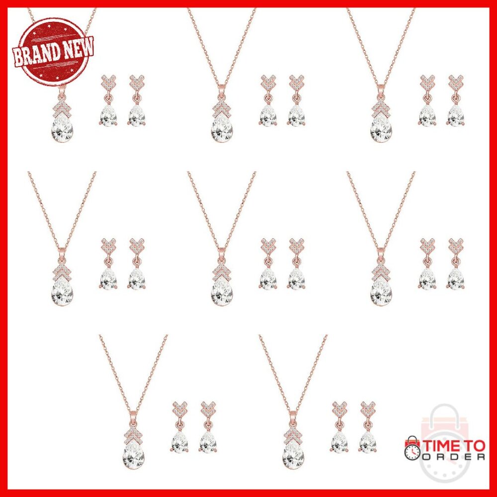 Bridesmaid Necklace Earrings Set 18k Gold Plated Crystal Rhinestone Wedding Gift